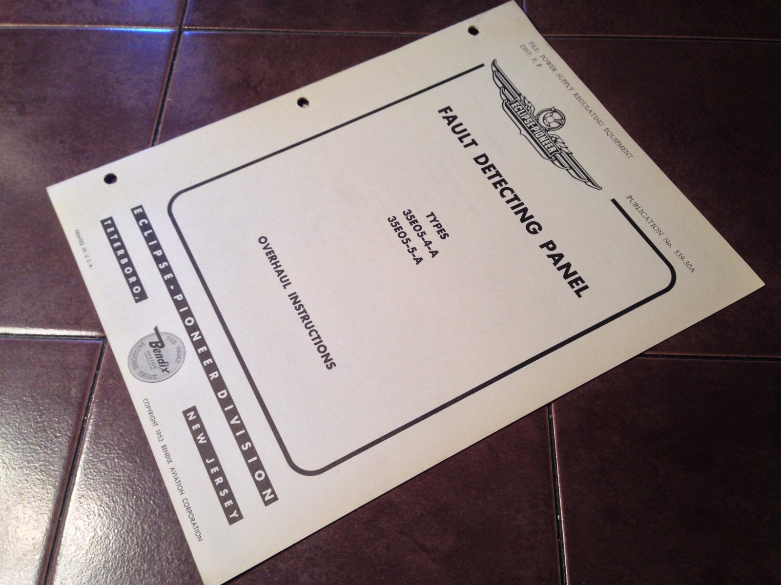 Eclipse Pioneer Fault Panel 35E05-4-A & 35E05-5-A Overhaul Booklet