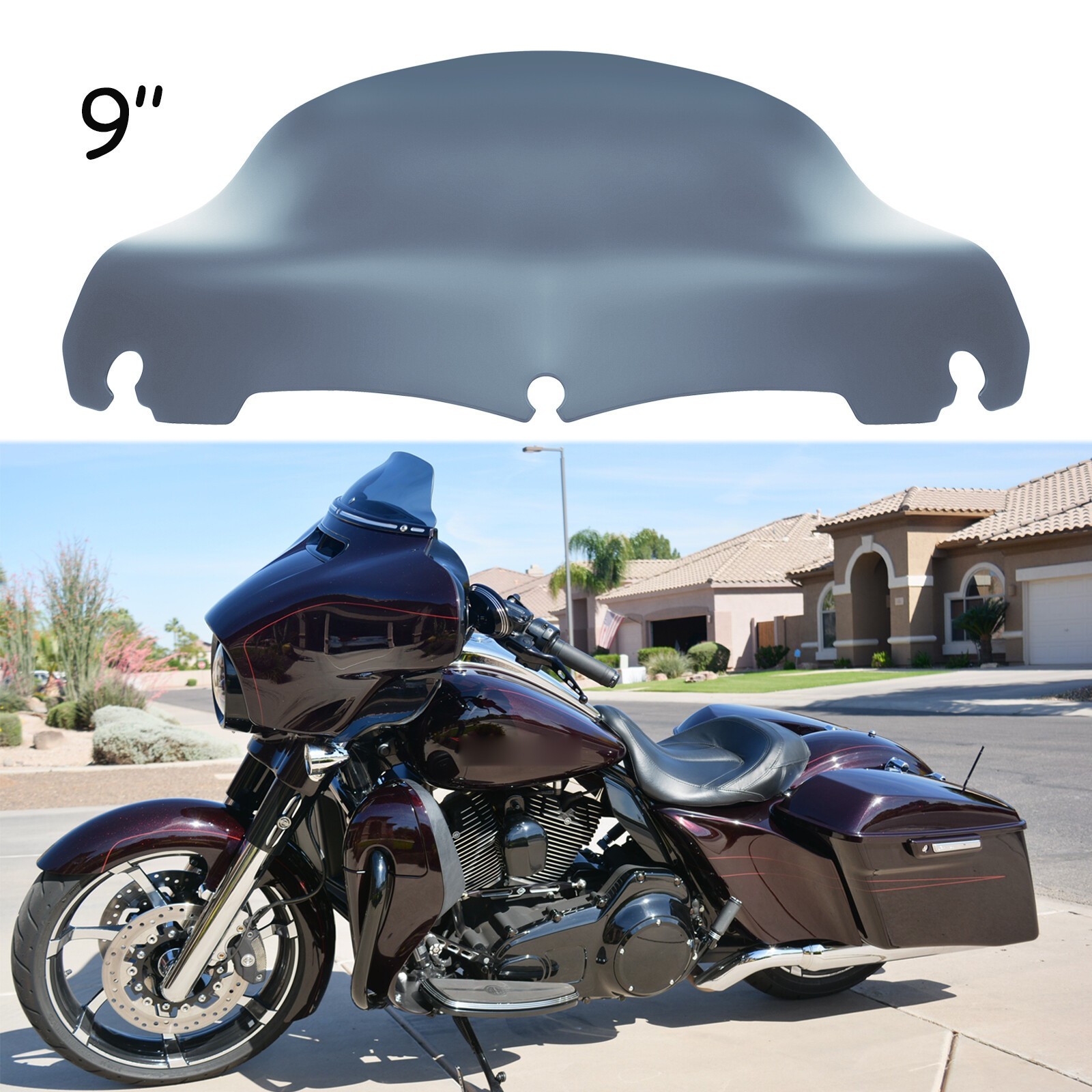 Wave 9" Windshield Windscreen For Harley Touring Street Electra Glide 2014-2024