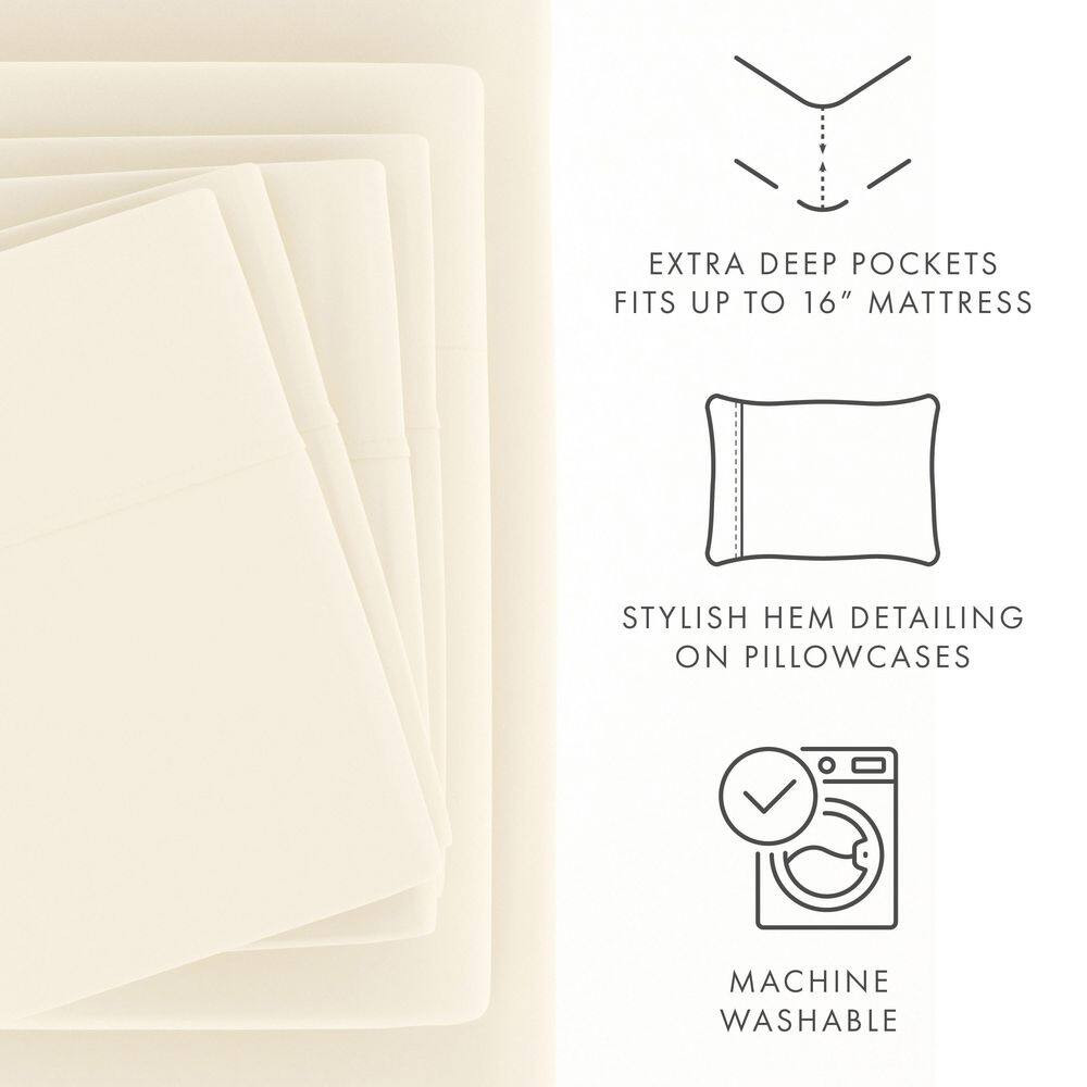 6-Piece Ivory Solid Microfiber King Sheet Set Free Shipping New