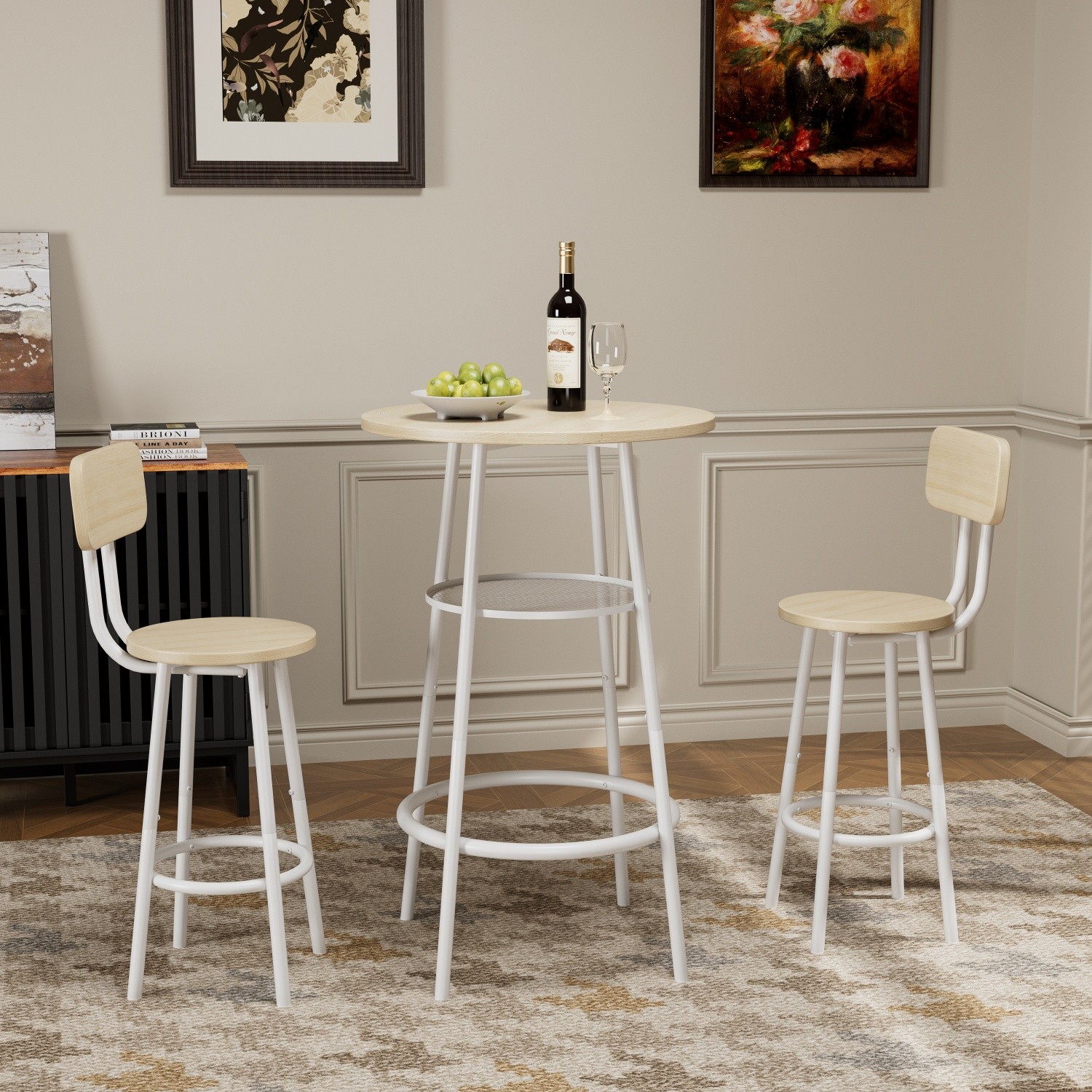 Modern 3 Piece Bar Table Set Counter Height Dining Kitchen Table w/ 2 Bar Stool