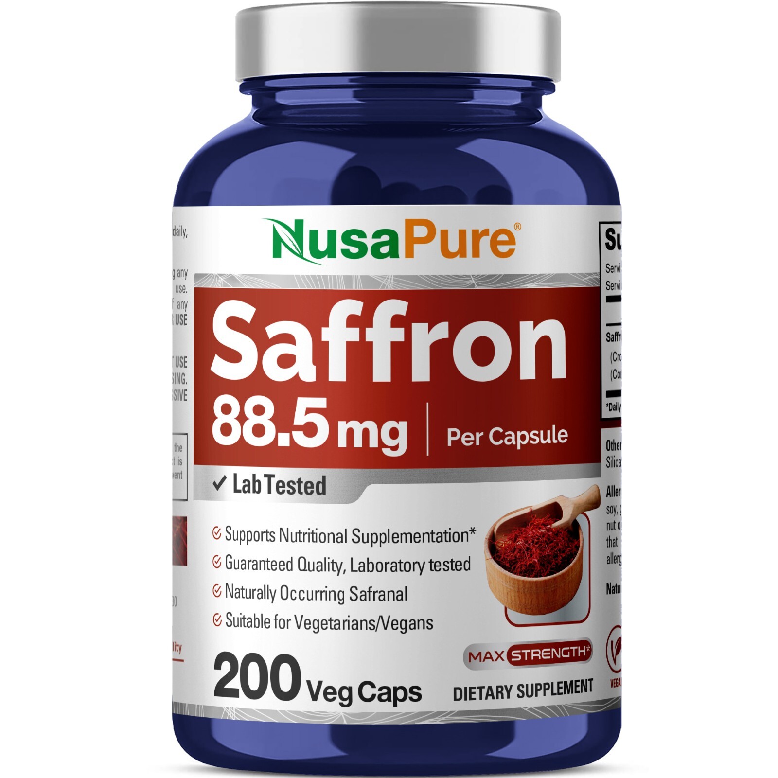 NusaPure Saffron Extract 88.5mg 200 Veggie Caps (Non-GMO & Vegan)
