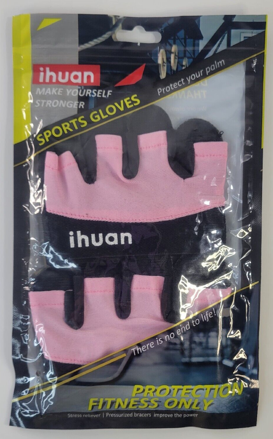 New ihuan Sports Fingerless Pink Fitness Cycling Lifting Gloves Palm Protect L