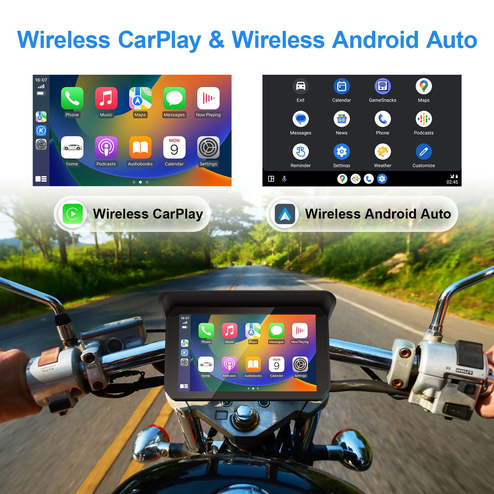 Motorcycle 5 Inch CarPlay Android Auto GPS Navigation System Bright Touch Screen