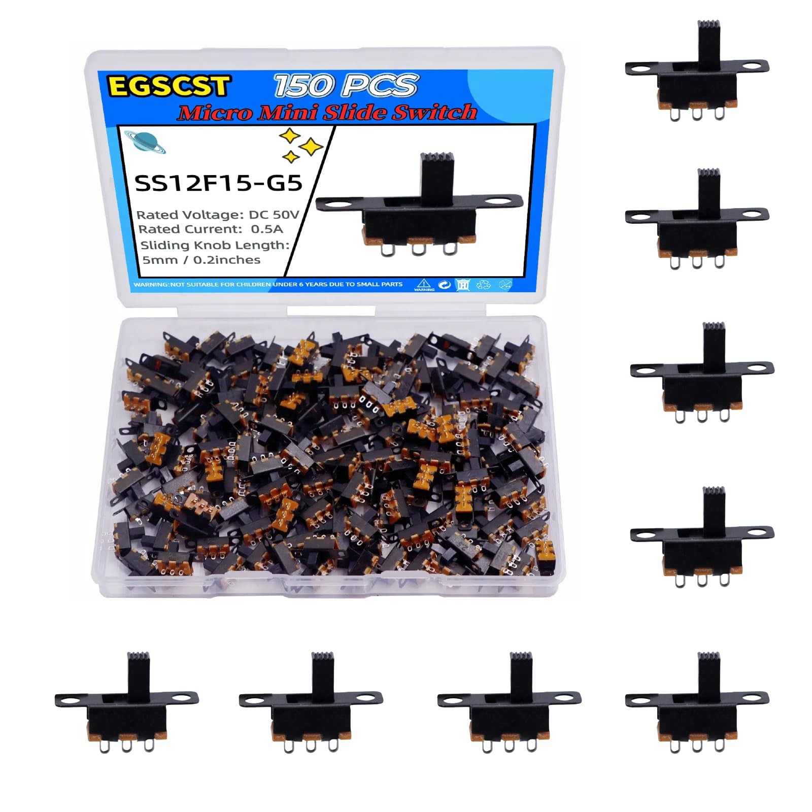 EGSCST 150PCS Micro Mini Slide Switch SPDT 1p2t Toggle Switches 2 Black