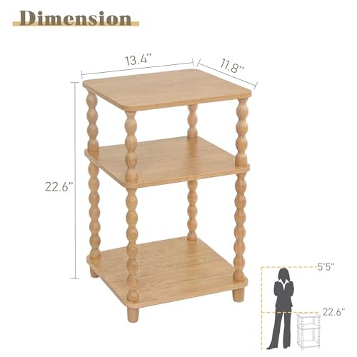 End Table, Modern Side Table with 3 Tier Open Shelf, Small Table Rustic Walnut