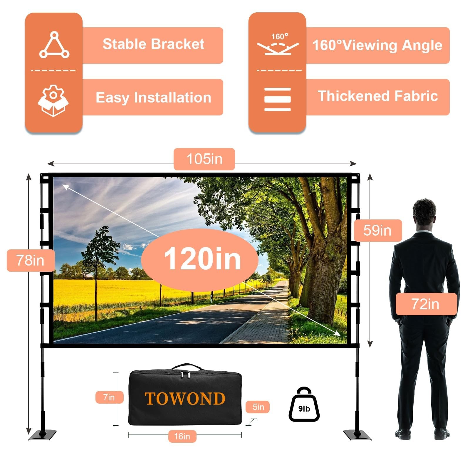 Projector Screen and Stand 120 inch Outdoor Projector Screen