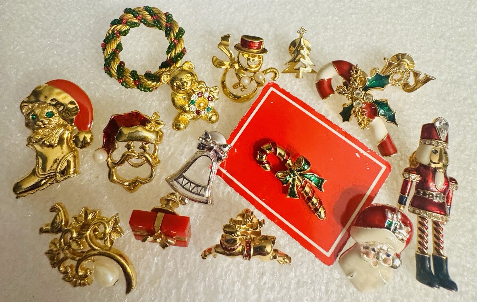 Avon Christmas Tack Pin LOT (15 Pins) w/ Rhinestones - Tree Santa Nutcracker +