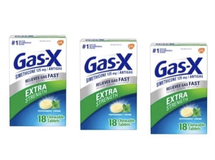 3 Pack-Gas-X Extra Strength Chewable Tablet Peppermint Creme 18 Tablets Each Box