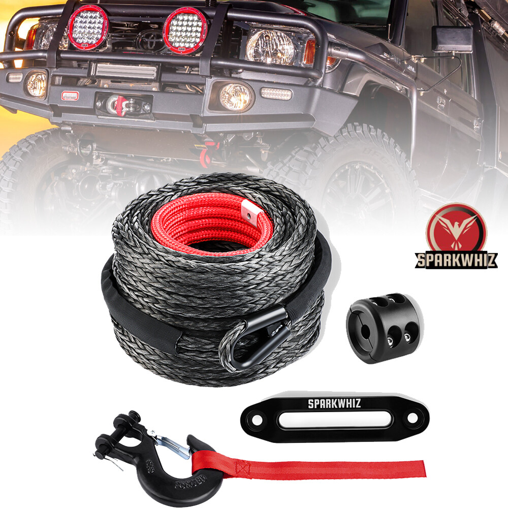 26500LBS 3/8" x 100ft Synthetic Winch Rope Winch Cable And Winch Hook ATV Truck