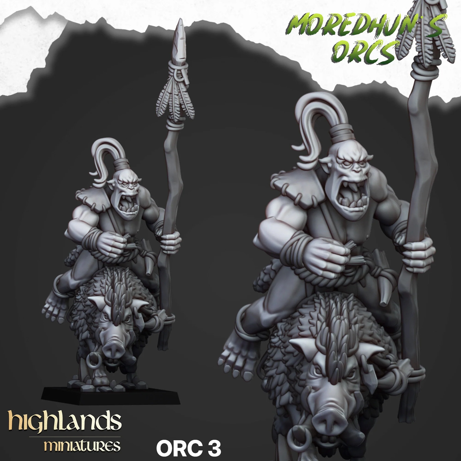 Mounted Cave Orcs - Resin Tabletop Miniature