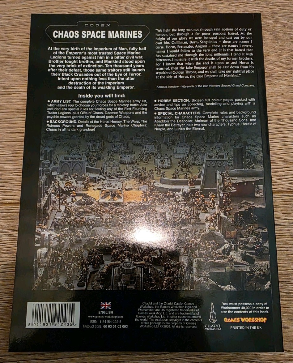 Warhammer 40,000 Codex Chaos Space Marines 2002 3rd Edition 2nd Games Workshop