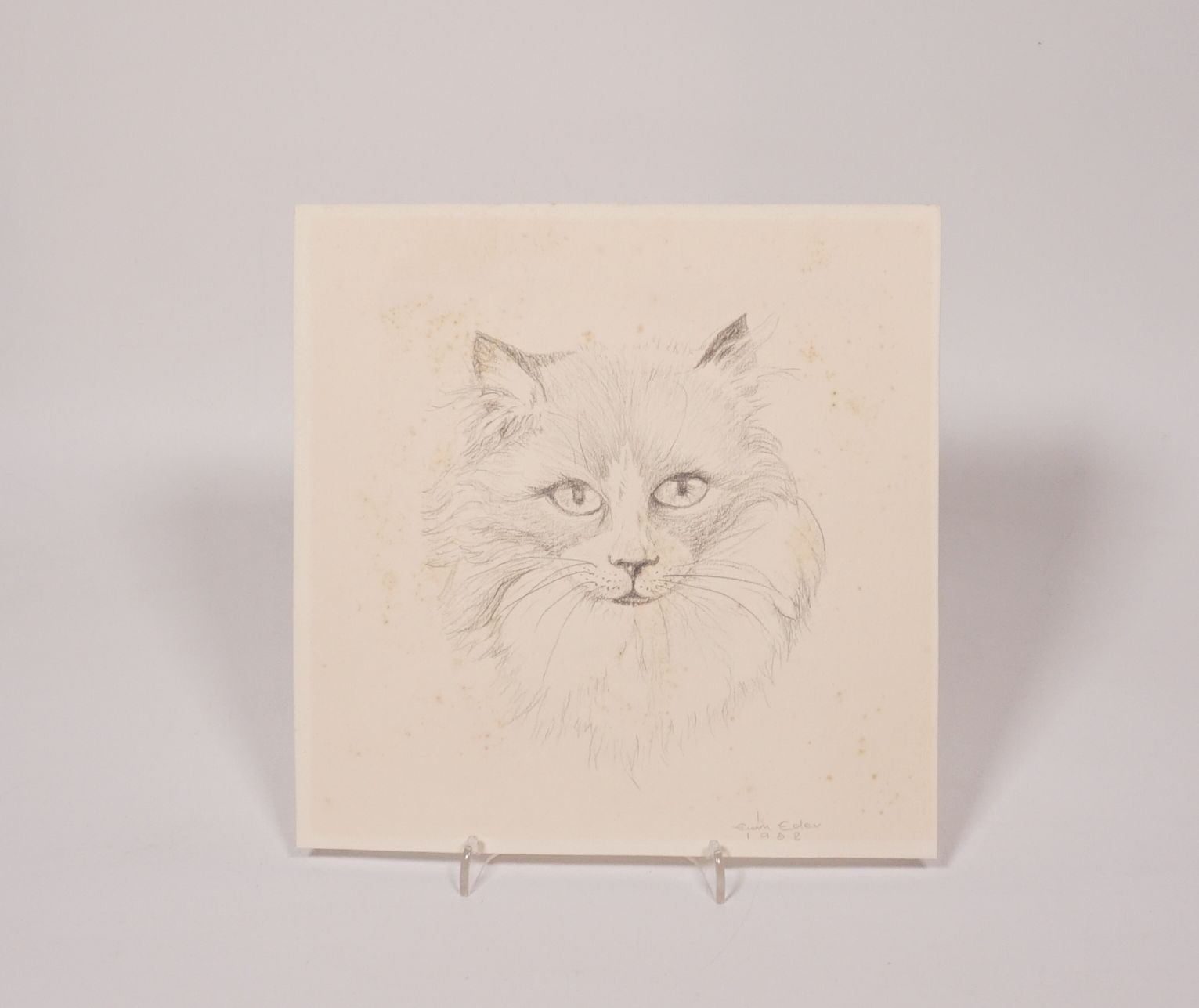 Very nice cats hand drawing portrait signed E. Eder 1982 approx. 20x20 cm