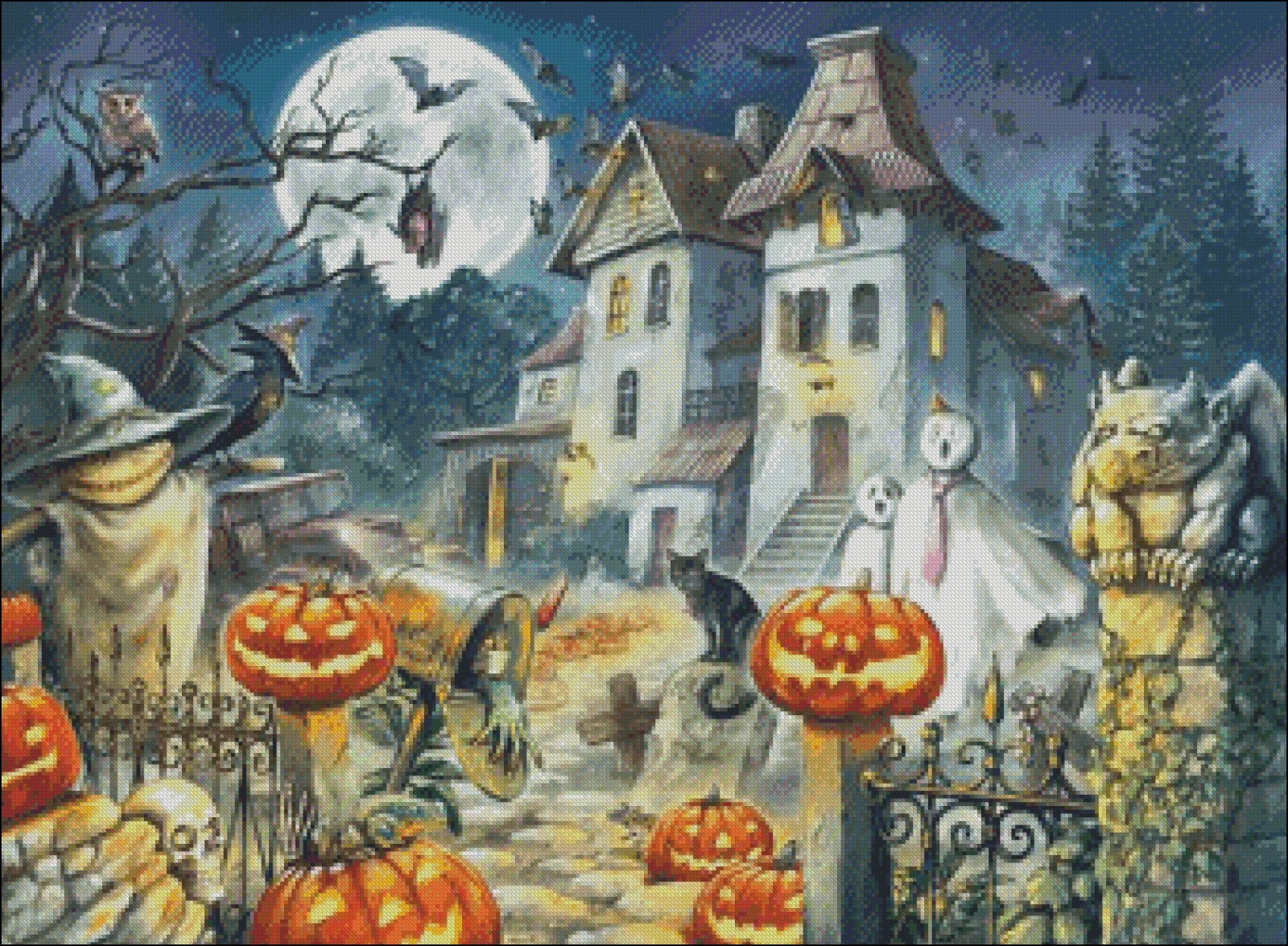 The Halloween House - DIY Chart Counted Cross Stitch Patterns Needlework DMC