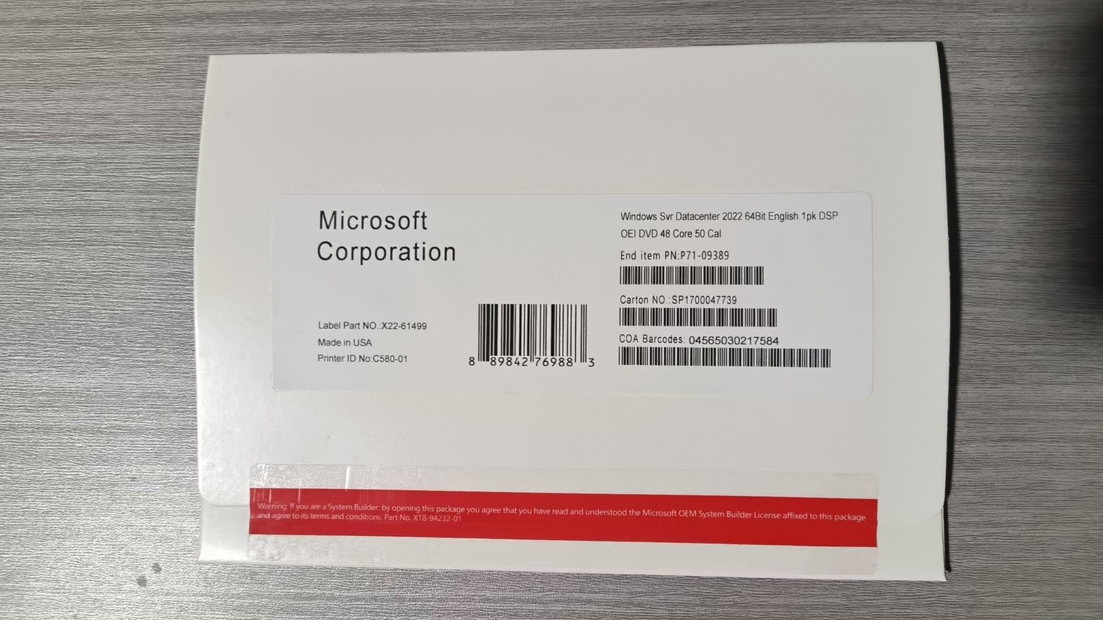 Microsoft Windows server 2022 Datacenter 48 Core License 50 User Key DVD & COA