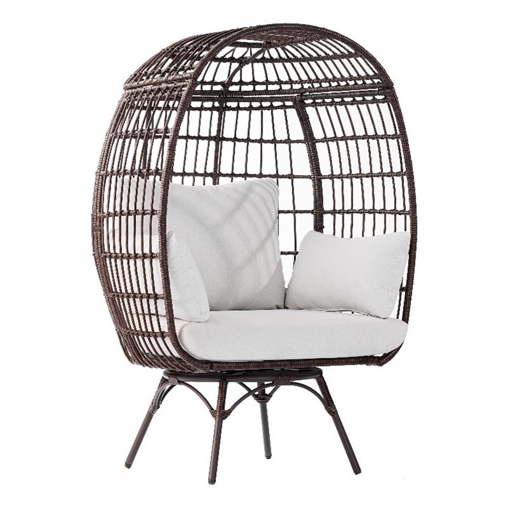 Commercial Indoor/Outdoor Wicker Swivel Lounge Chair with 4 Cushions in Brn/Crm