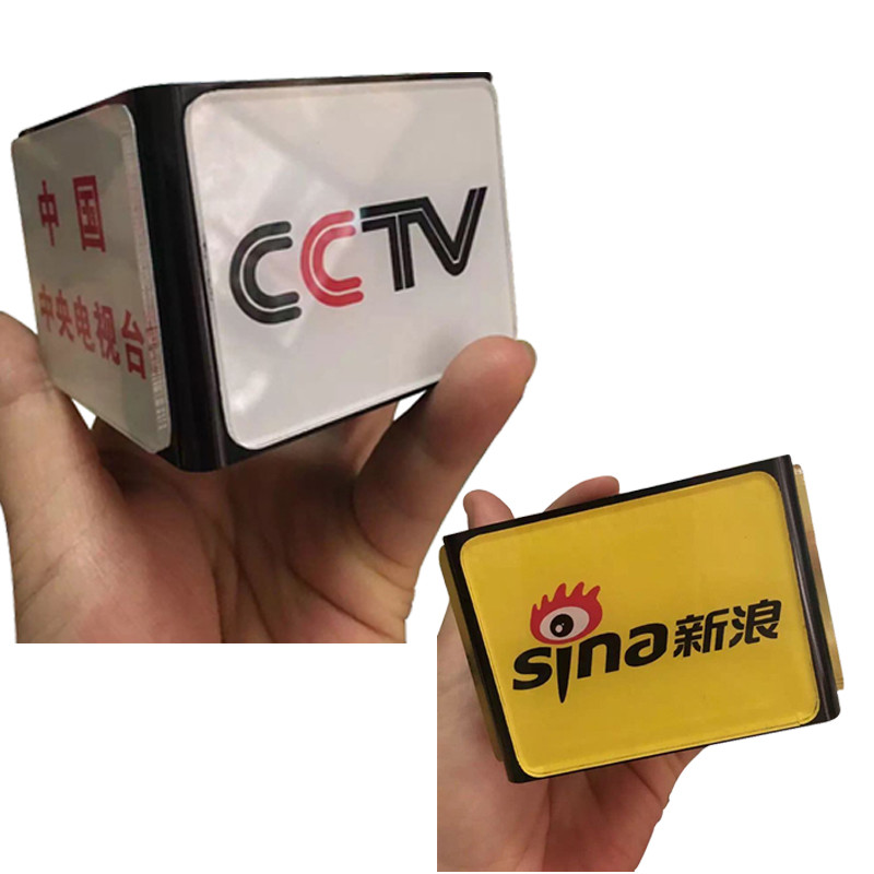 Custom Mic Logo Flag TV interview Microphone News Square Cube Sticker Flag