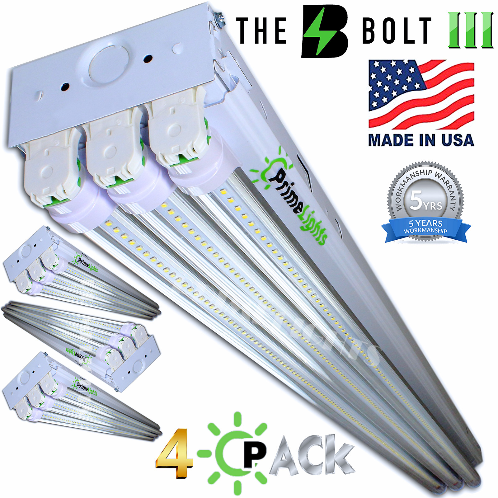 4 PACK LED SHOP LIGHT 4FT Utility Ceiling Light Fixture 5000K Daylight USA MADE!