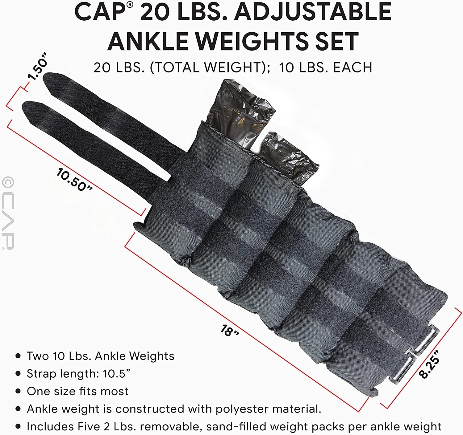20lbs Adjustable Arm Leg Weights Wrist Ankle Exercise Gym Workout Training Black