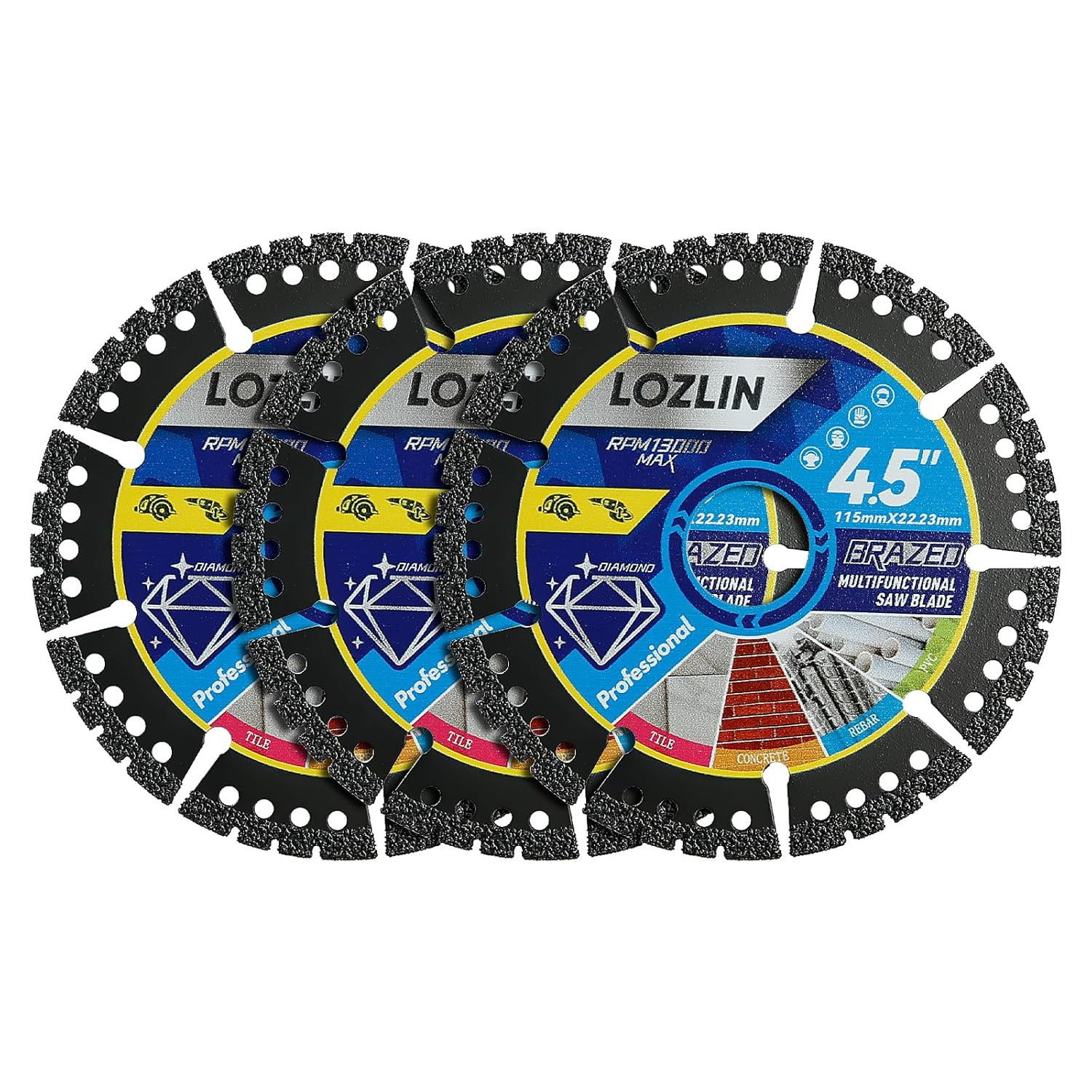 Diamond Blades 3-Pack 4.5" Diamond Multi-Purpose Saw Blades - Heavy Duty Angle G