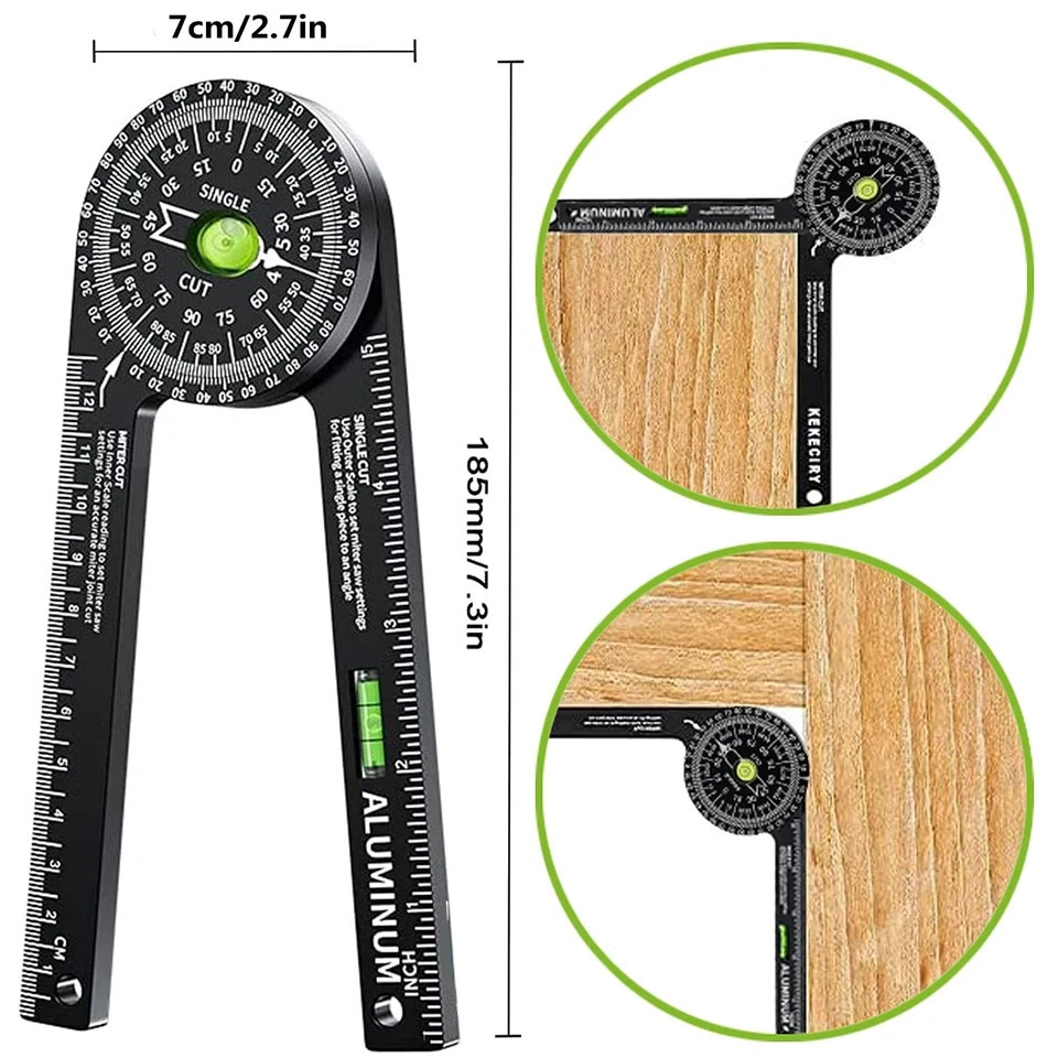 Miter Saw Protractor,Aluminum Protractor Angle Finder with Level Gauge High Prec
