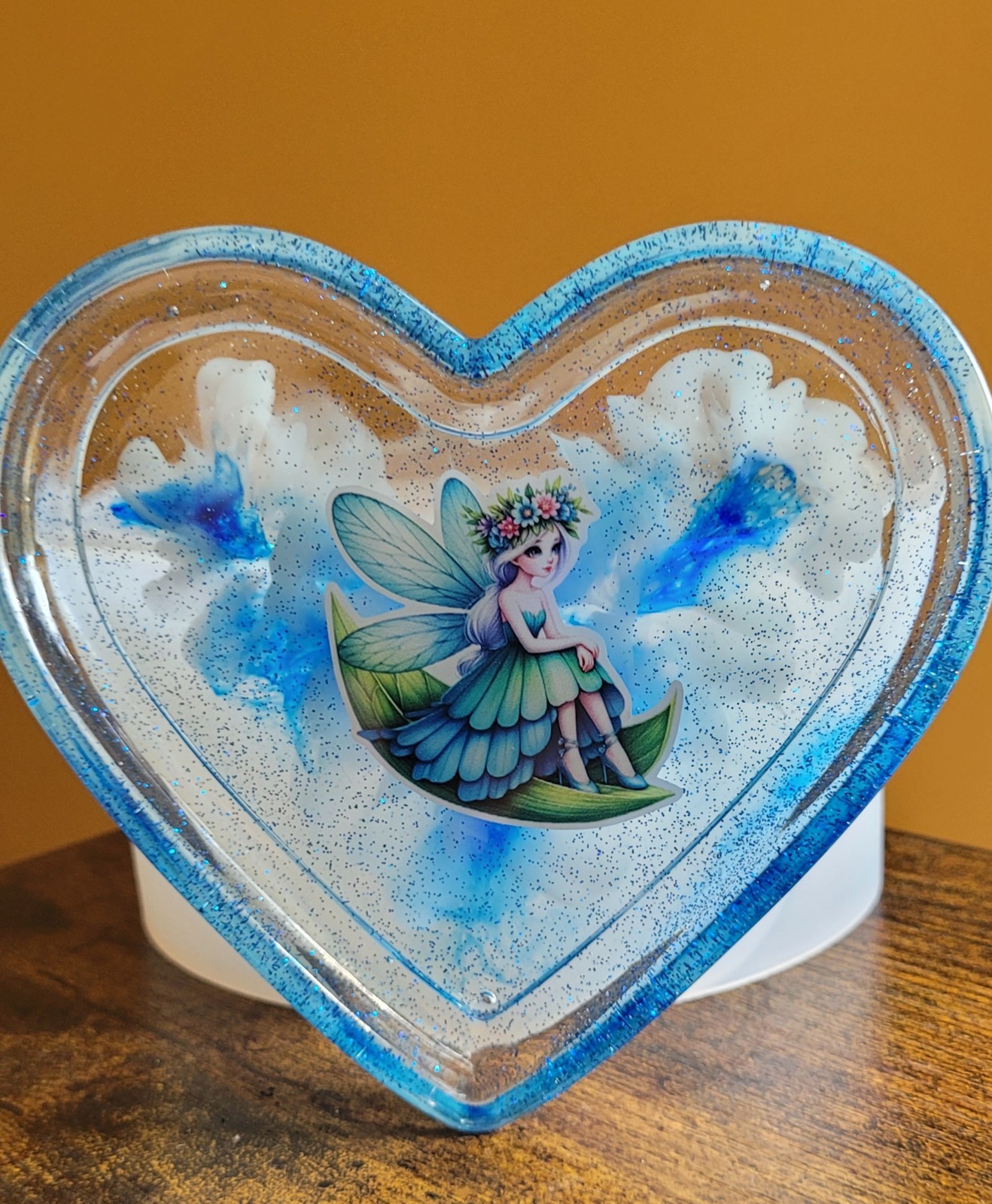 Handmade Custom Epoxy Resin Fairy Heart Trinket Tray. Crafted In United States.