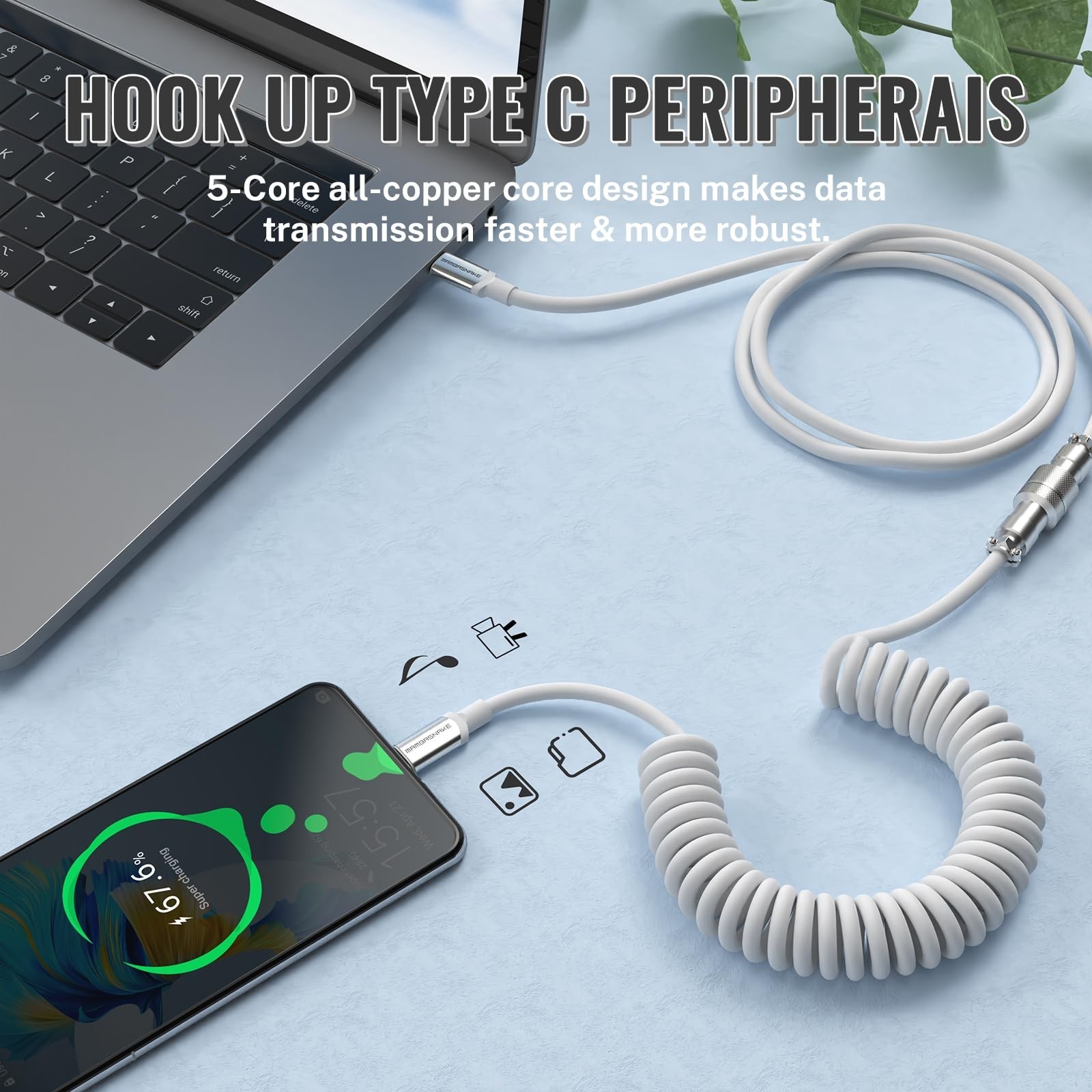 ATTACK SHARK CO4-C Coiled USB C Cable for Mechanical Keyboard with USB to USB...