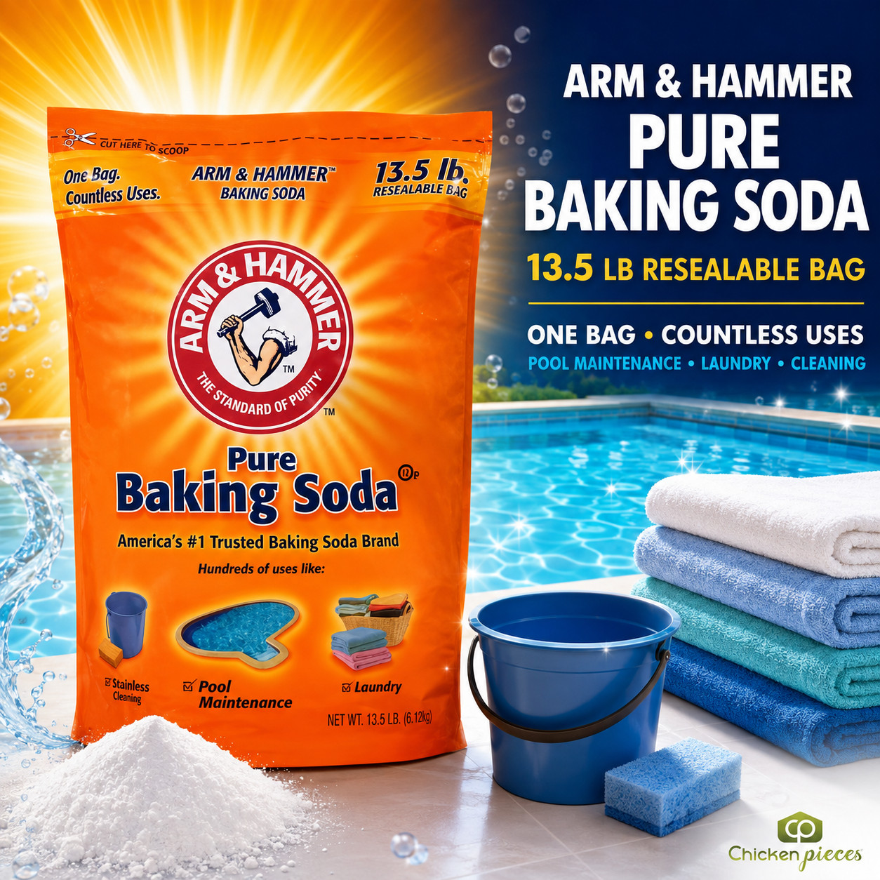Arm & Hammer Pure Baking Soda, 13.5 lb Large Bag