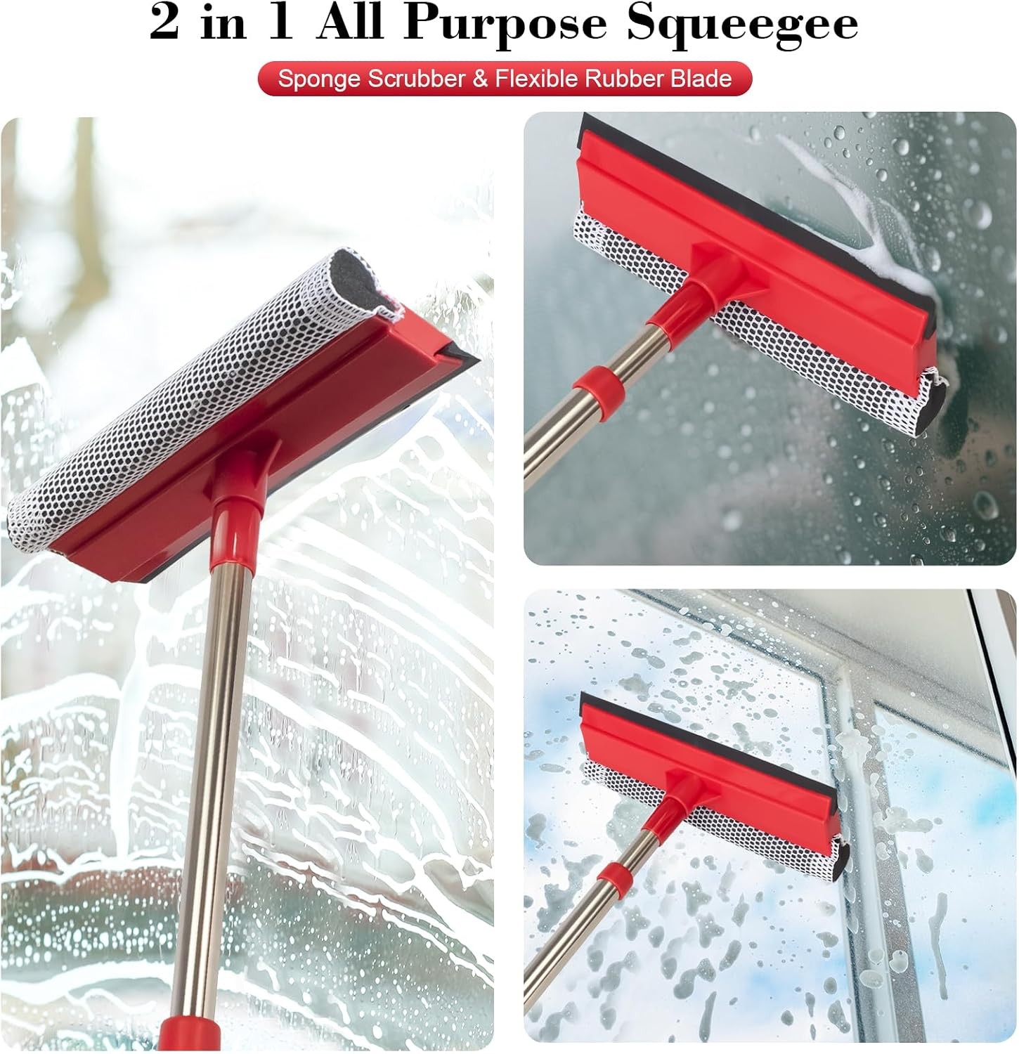 Professional Standard Window Squeegee,2-in-1 Window Cleaner Sponge and Soft