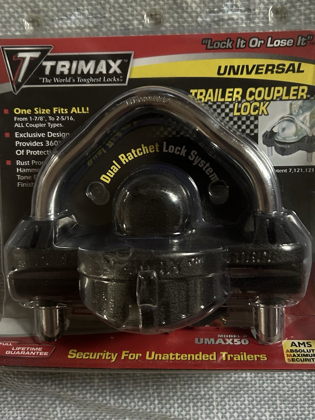 Trimax Universal Trailer Coupler Lock (UMAX-50) One Size Fits All. New/Sealed