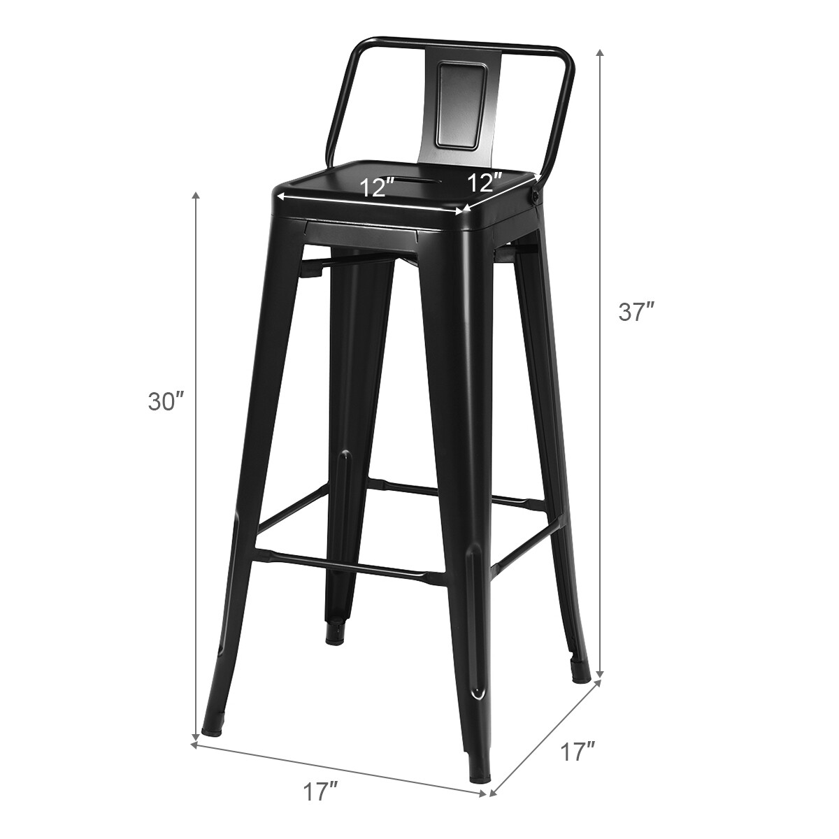 4 PCS Industrial Style Metal Bar Stools 30" Bar Height Barstools Low Back Black
