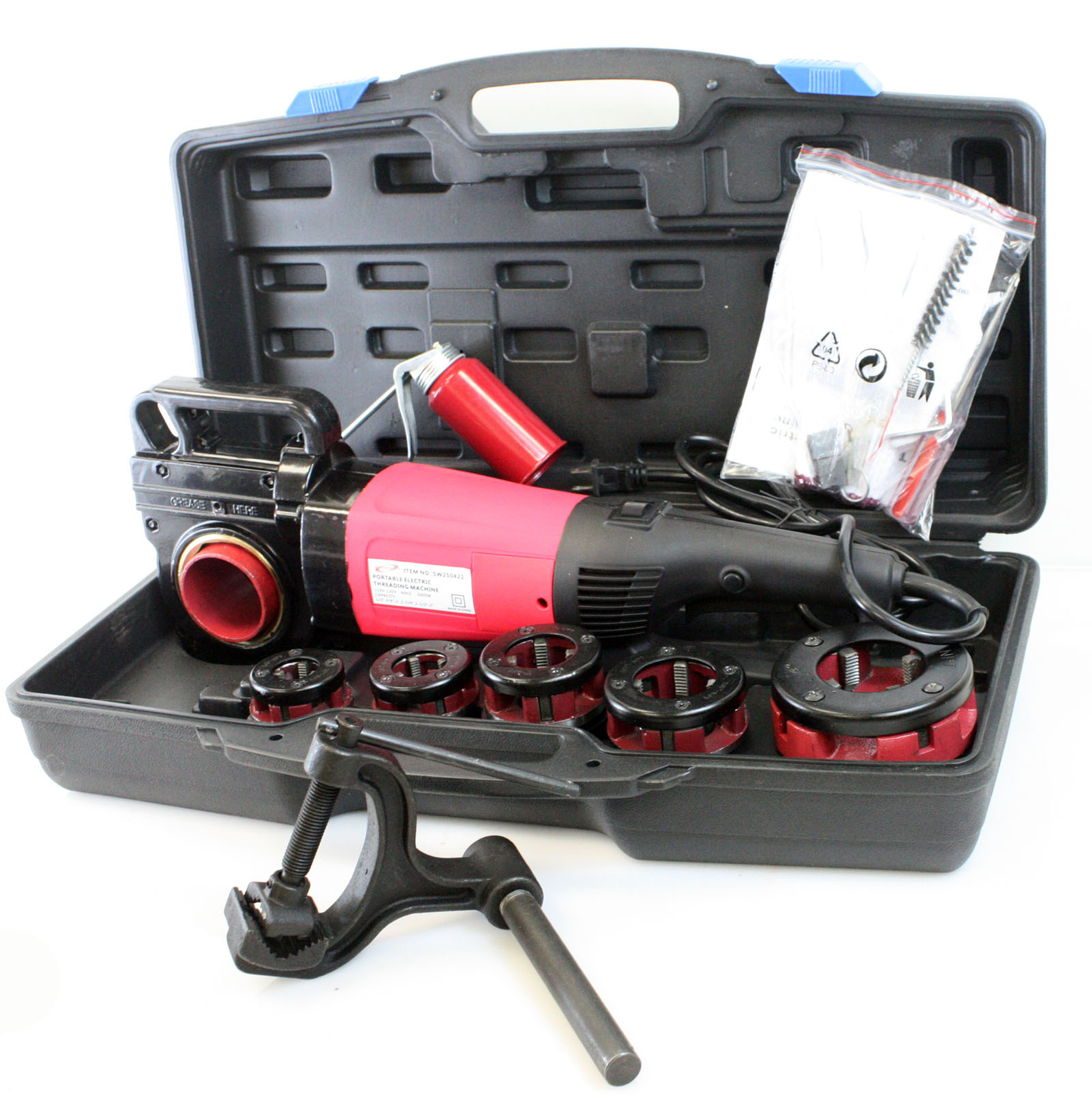 Handheld 2000W Electric Pipe Threader Threading Machine W/6 NPT Dies 1/2" - 2"
