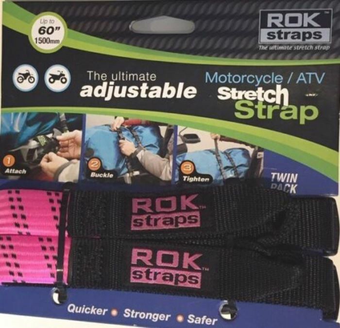 ROK Straps Motorcycle Adjustable Tie Down Straps 18"x60" x 1 2 pk Pink / BLACK