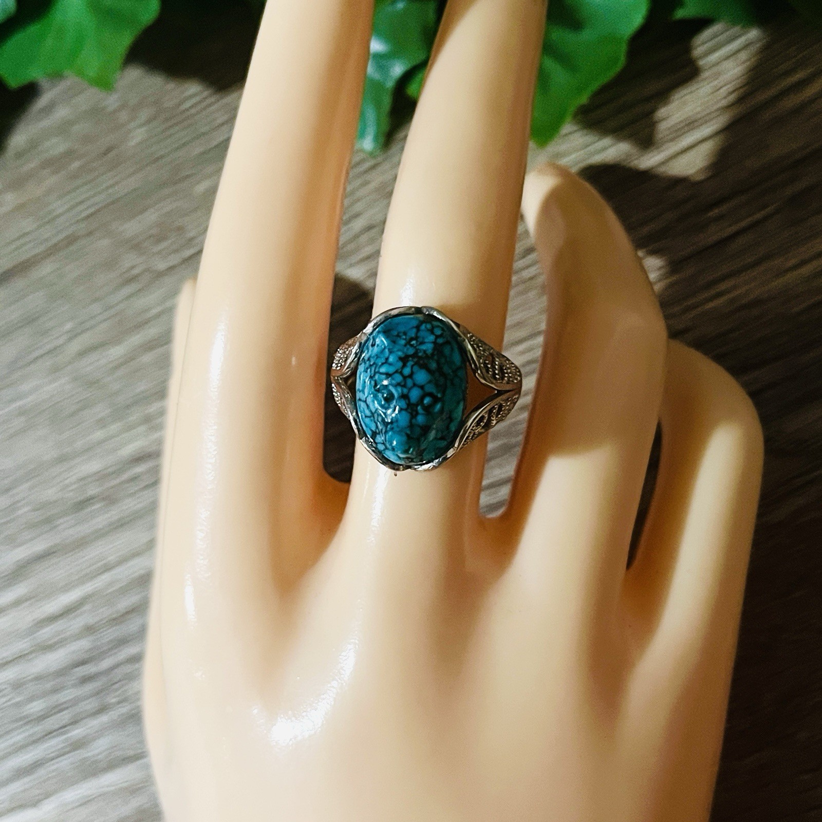 Hand-carved Turquoise Wolf Ring Statement Men’s Ring Amulet Size Fixable