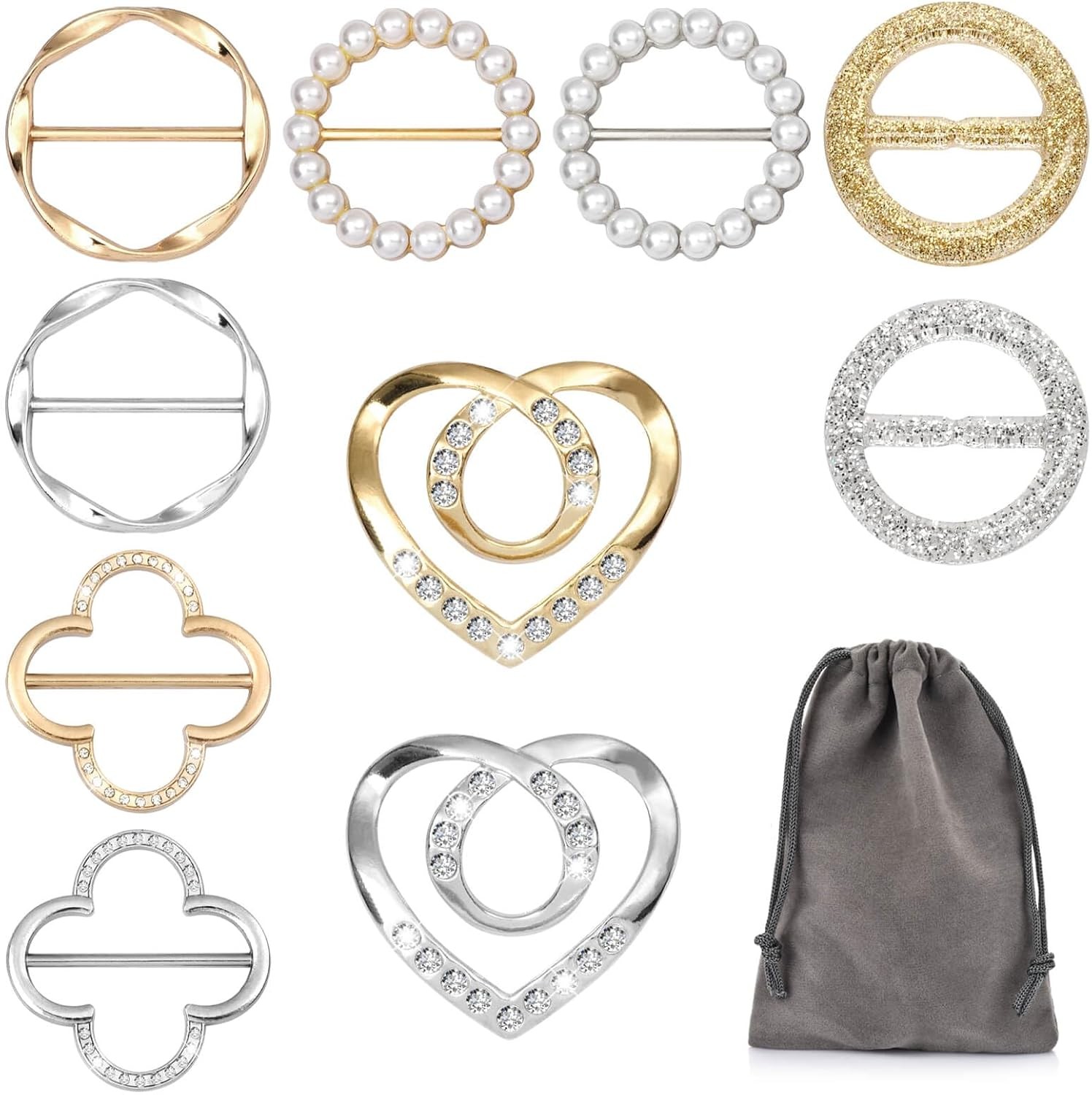 Scarf Rings for Women, T-Shirt Tie Clips Stora Bag, Pearl Belt Bules,