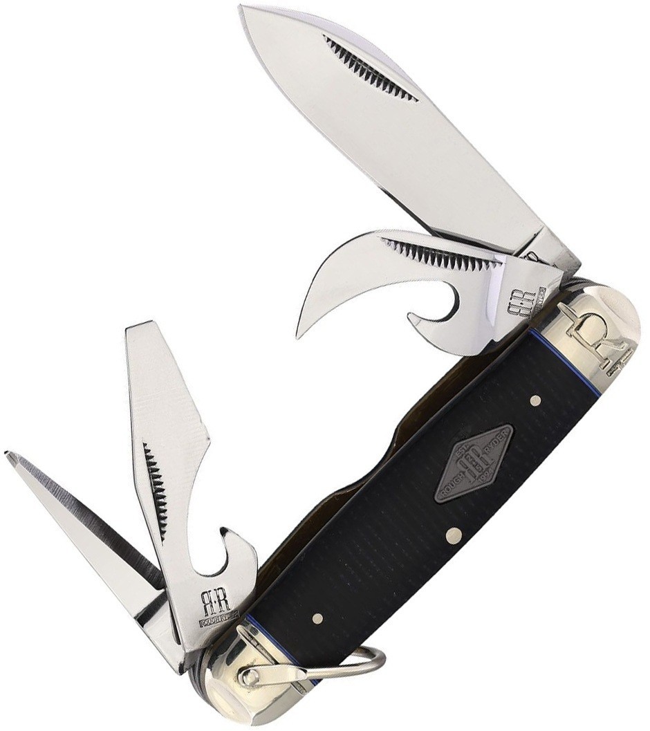 Rough Ryder Scout Pocket Knife Mirror Carbon Steel Blades Black Micarta Handle