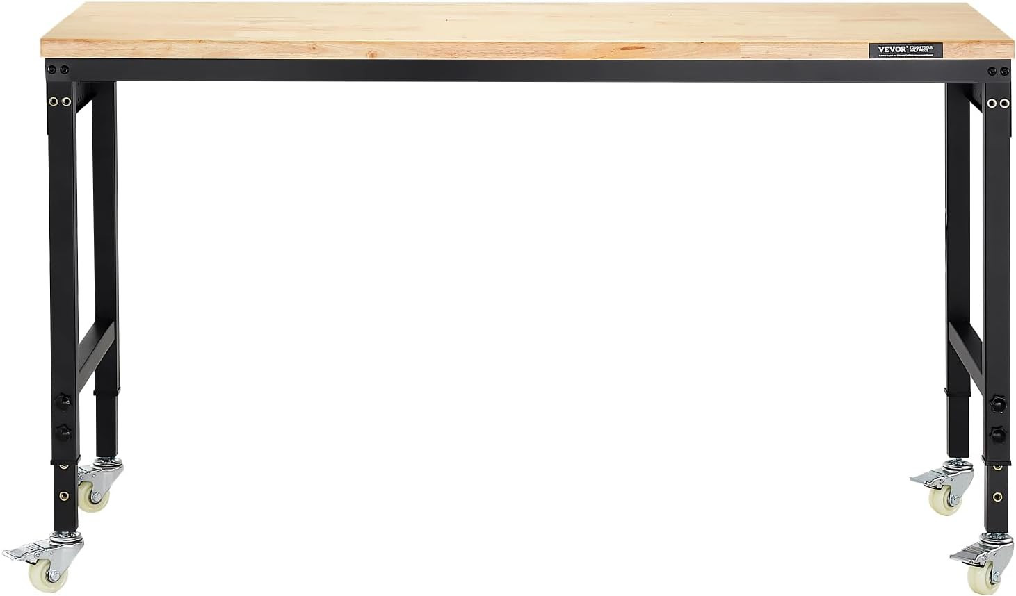 Adjustable Workbench, 60 Inch Work Bench with Power Outlet, Wheels, and Pegboard