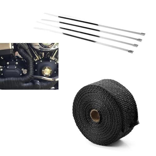 Motorcycle Exhaust Heat Wrap, 196" Fiberglass Heat Shield Tape with 4 Ties,