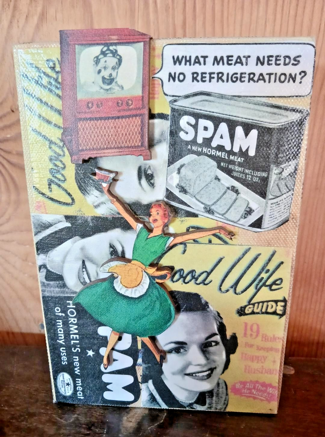 Spam For Dinner Good Wife 1950s TV Clown Statement Assemblage by Wild M