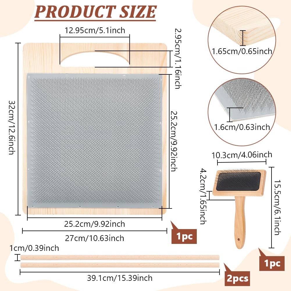 BENECREAT Wool Blending Board Carding Brush Set, 12.5x10.6x0.6inch Fiber...