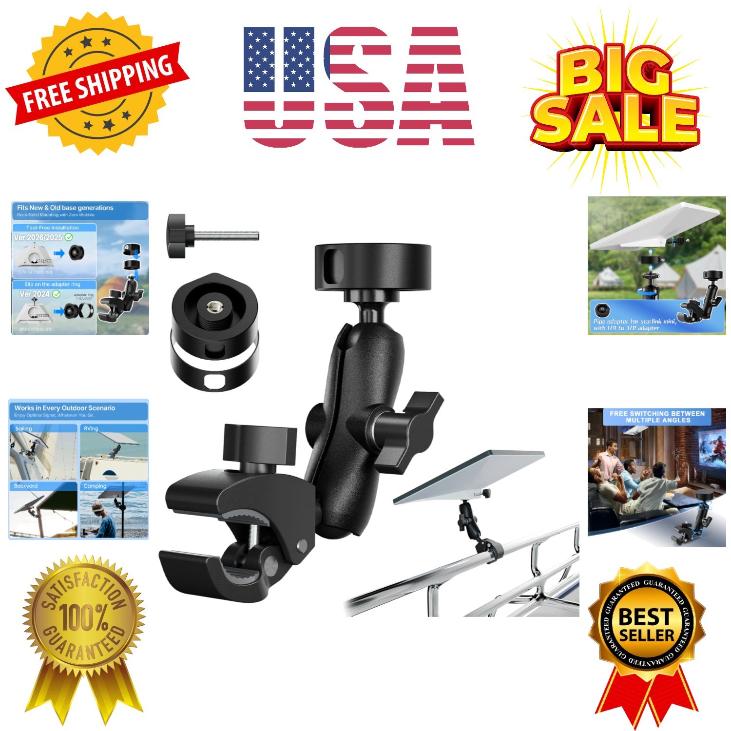 for 2026/2025 Starlink Mini Clamp Mount and 2024 Pipe Adapters, Born for Star...