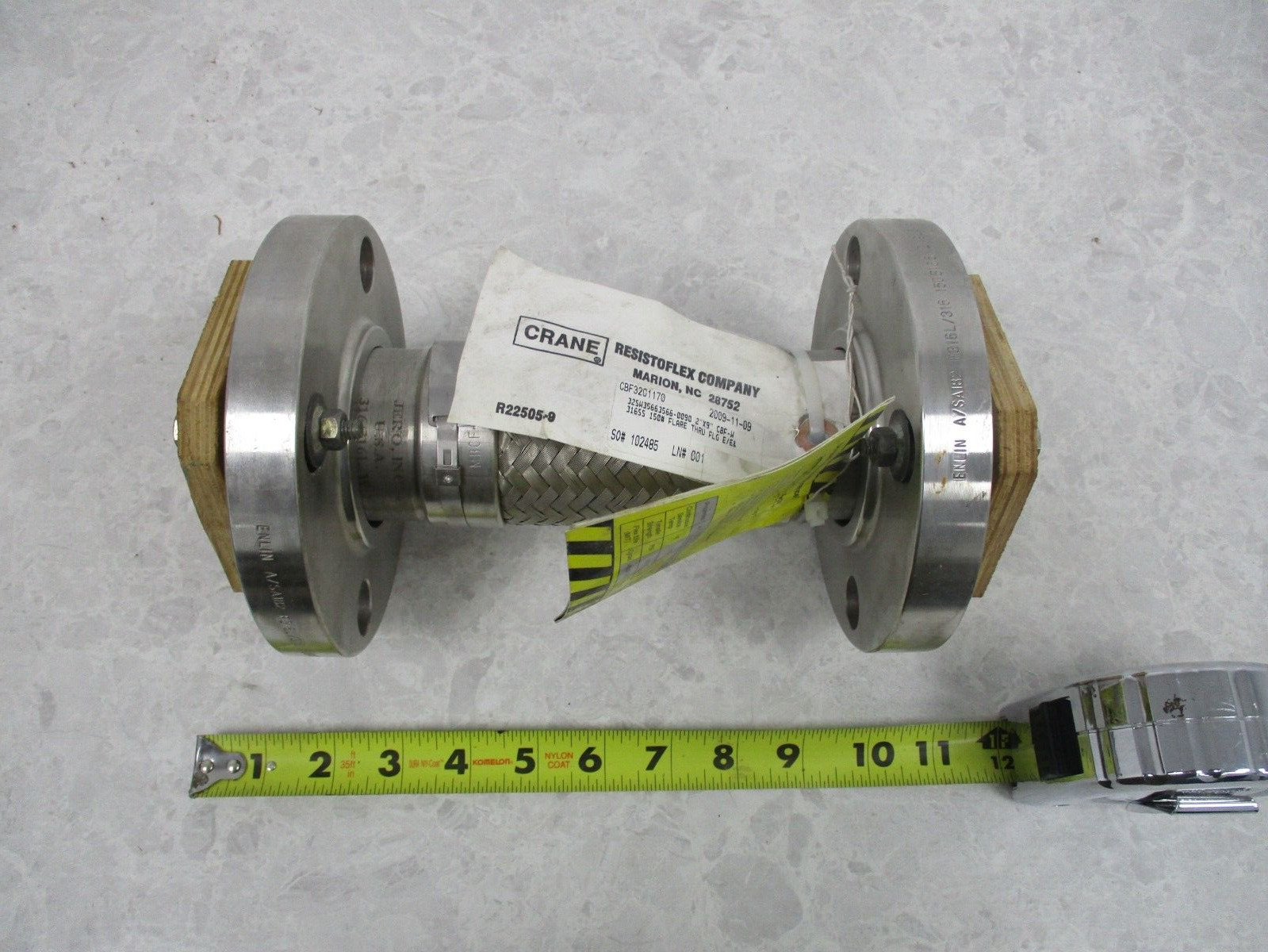CRANE 32SW35663566-0090 RESISTOFLEX HOSE, 2" X 9" 316SS FLARE THRU FLG T1414