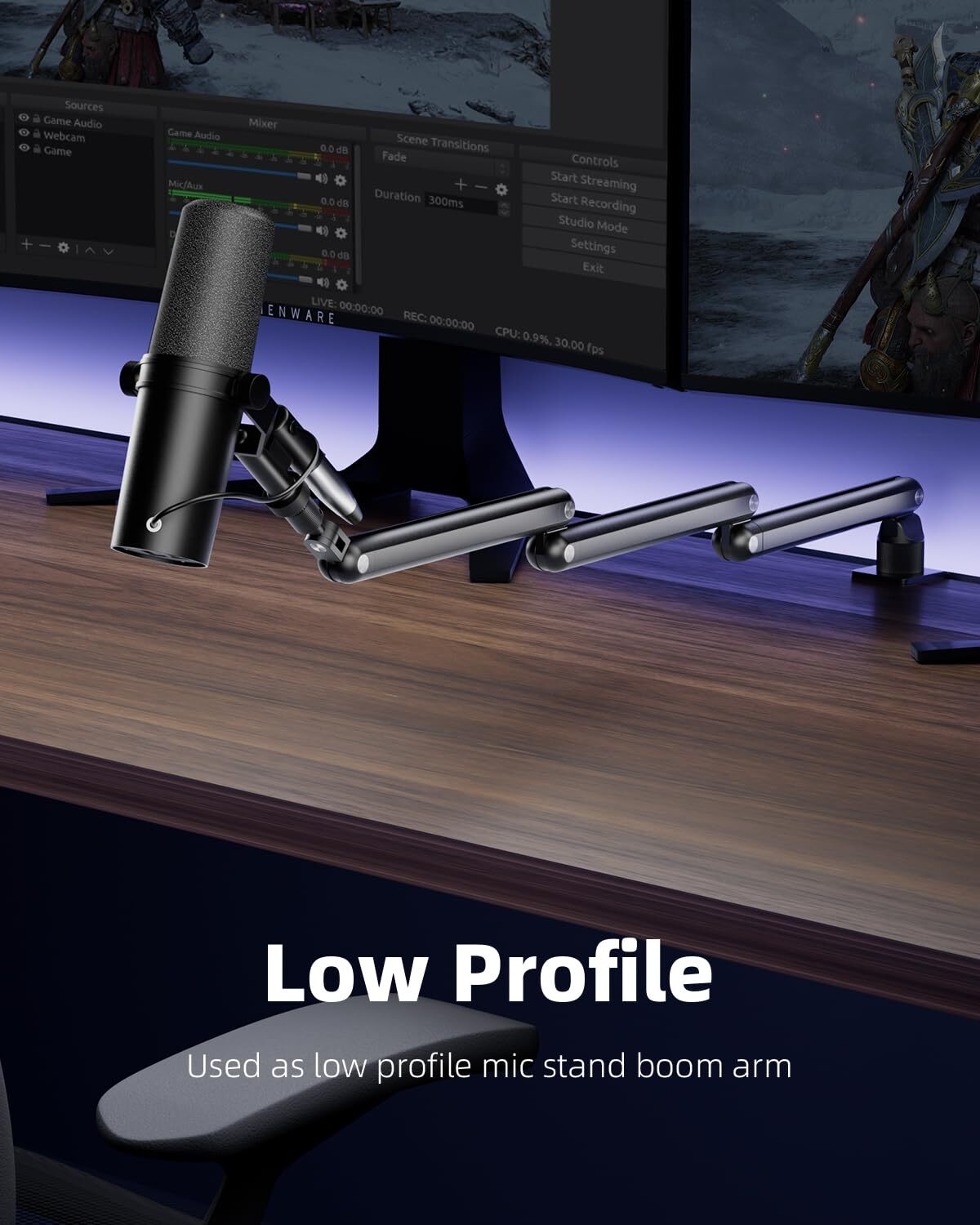 Rotatable Mic Arm with Clamp Boom Arm for Light Mics 3/8'' 5/8'' Thread