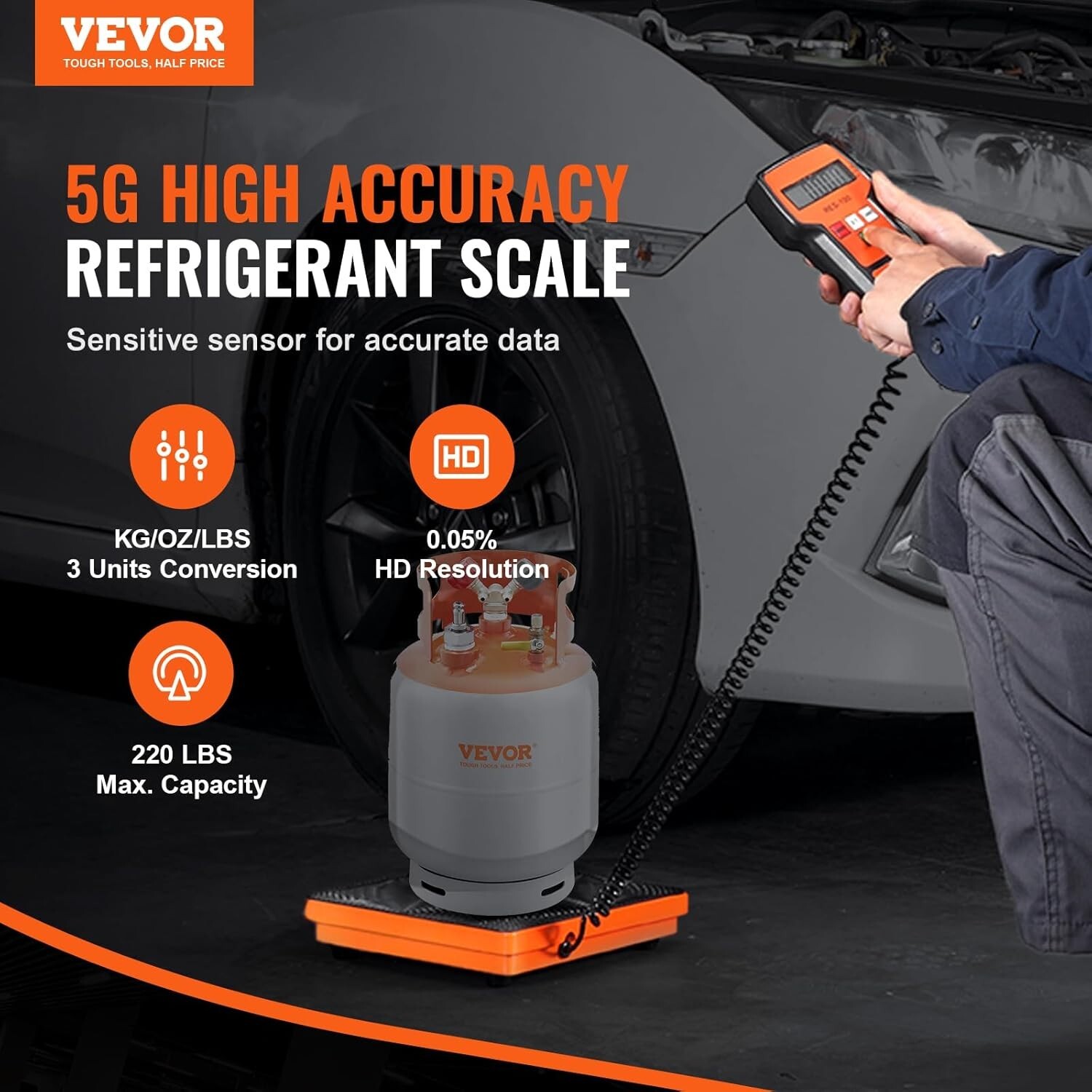 Easy-Read 220 lbs Refrigerant Charging Scale with Wired Remote & Safety Features