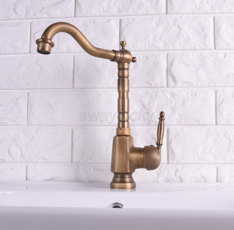 Antique Brass Swivel Spout Basin Sink Bathroom Mixer Tap Washroom Faucet wsf113
