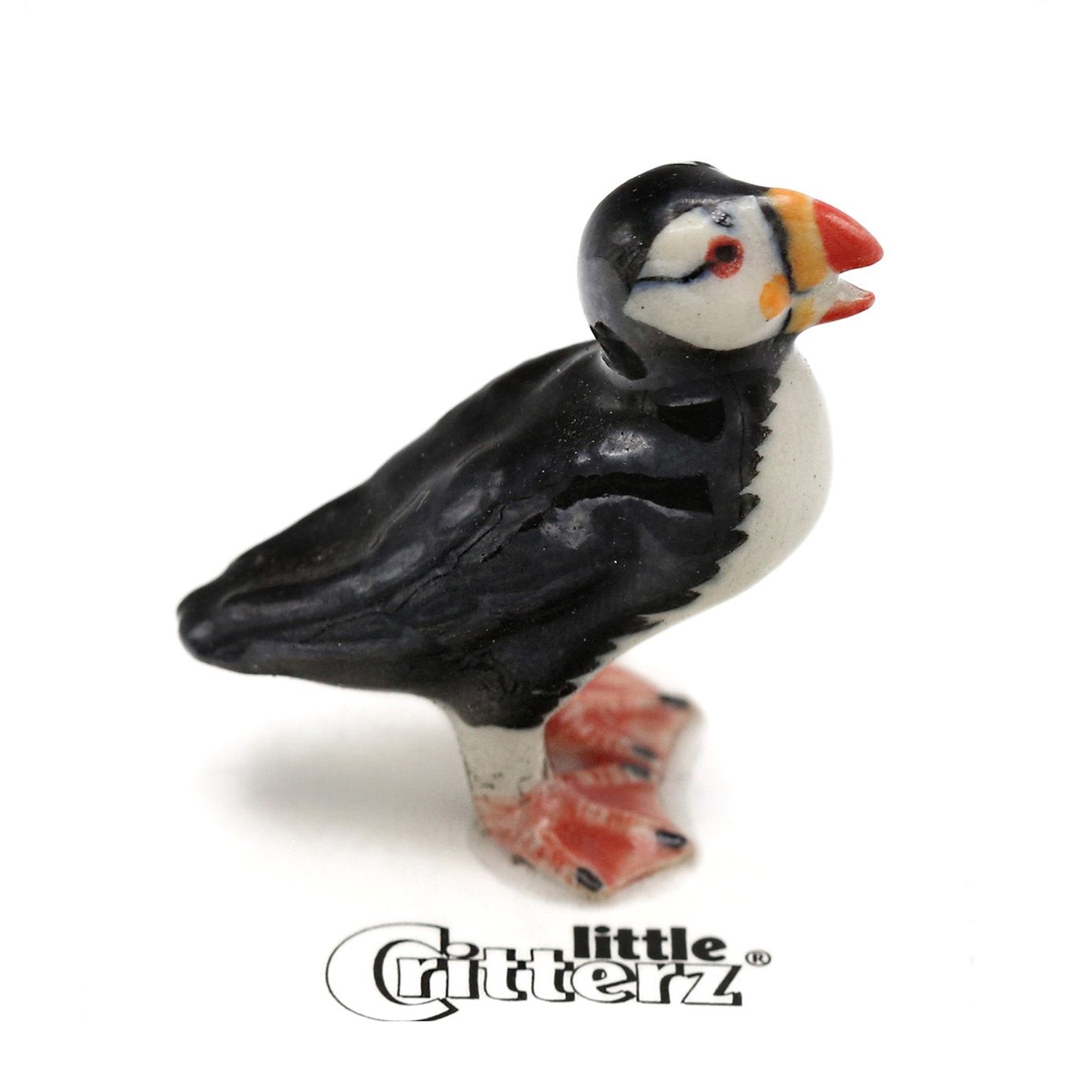 Little Critterz Puffin - Horned Puffin "Swimmer" - Miniature Porcelain Figurine