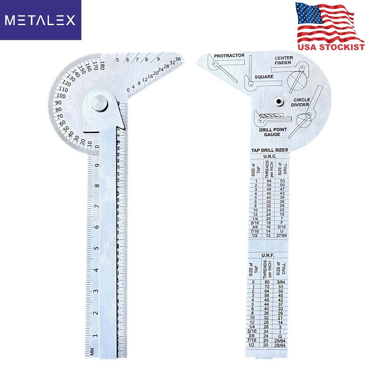 Multi Purpose Use Protractor Rule & Gauge 5 IN 1 Application STAINLESS STEEL