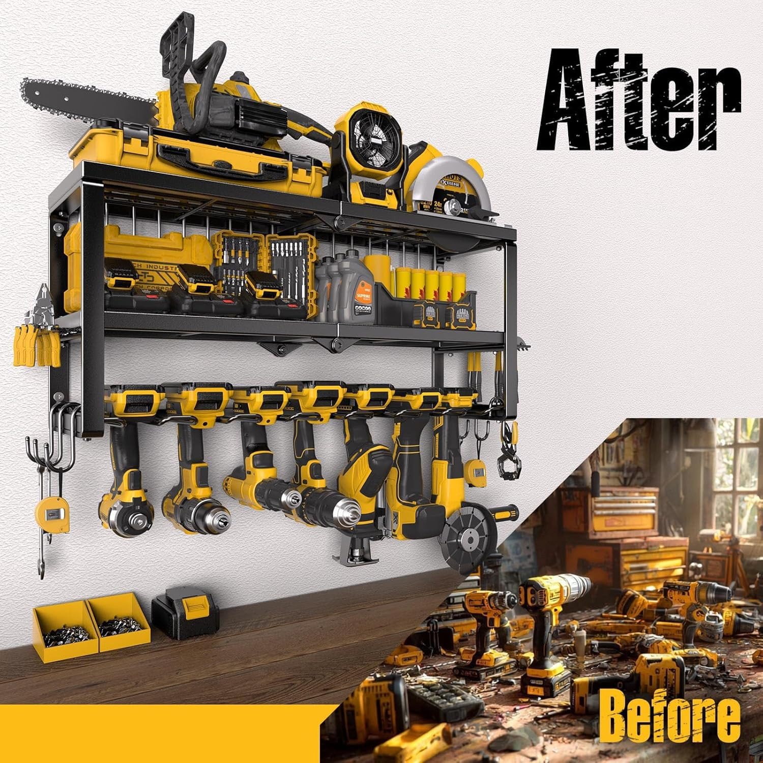 Power Tool Organizer for Tool Storage, Drill Holder Wall Mount with Screwdriver