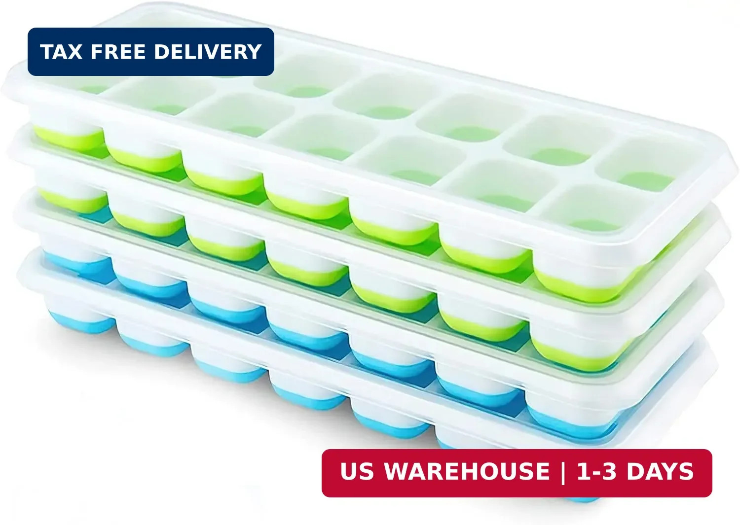 Ice Cube Trays 4 Pack, Airabc Silicone with Removable Lid, Easy-Release Flexible