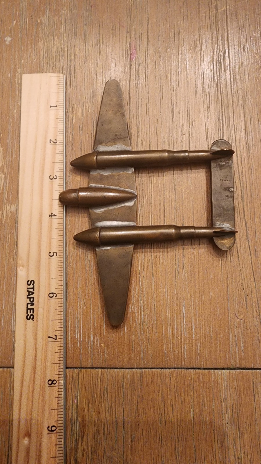 WWII Trench Art P38 Airplane, 1940s, Handmade, Great Patina