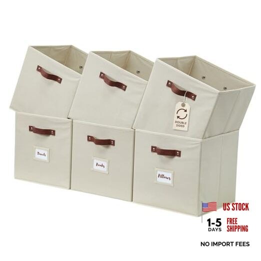 Storage Bins, Cube Storage Bin with Labels, Fabric Cube 11" / 6pcs Beige